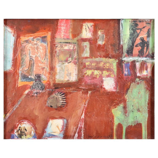 Helen Nieuwendijk (1946) - Interior with chair - 2001 - Acrylic on marouflé - 27 x 33 cm