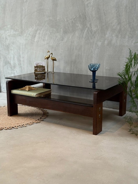 Image 1 of Vintage / Mid-Century Wenge coffee table with smoked glass