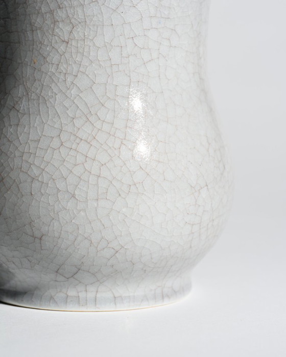 Image 1 of German Art Deco Crackle Glaze Ceramic Vase Duo Fürst Adolf Werkstätten Bückeburg