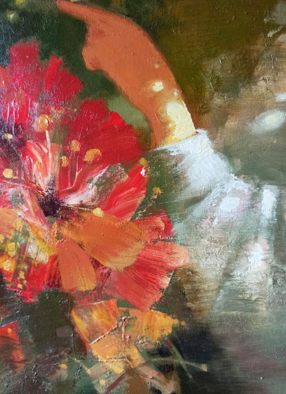 Original Oil Painting Abstract Figurative Girl Flowers Butterfly – Paintings & Drawings, Canvas (photo 8 of 12)