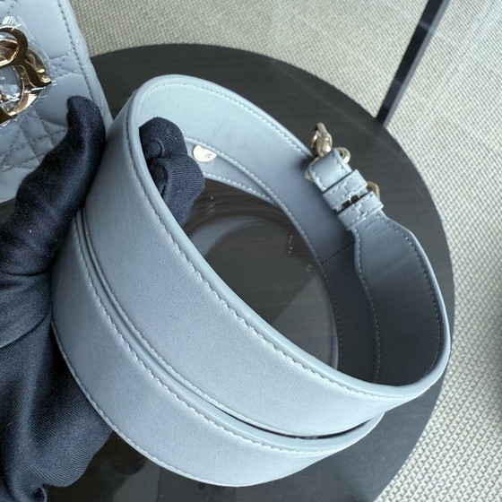 Image 1 of DIOR LADY SMALL - CANNAGE LAMBSKIN LIGHT GREY GRAY GOLD HARDWARE