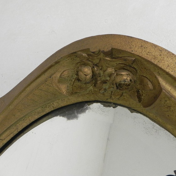 Image 1 of Gold oval mirror with cut edge, 1950s