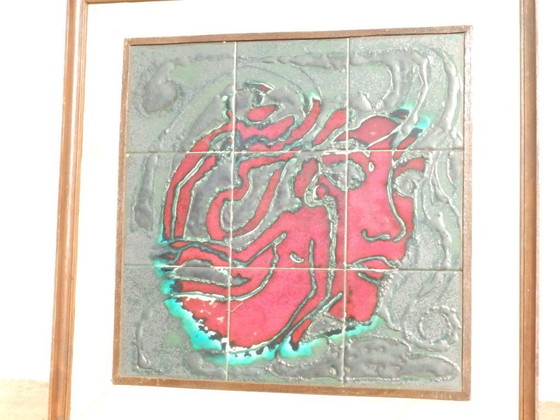 Image 1 of Cadre Vintage Carrelage Déco Visage Stylisé, Oeuvre Unique