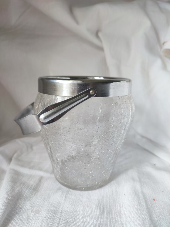 Seau à glace en verre fissuré, glaçons, apéritif, années 1950 – Demeyere Inalterable, Accessoires de table (photo 2 of 9)