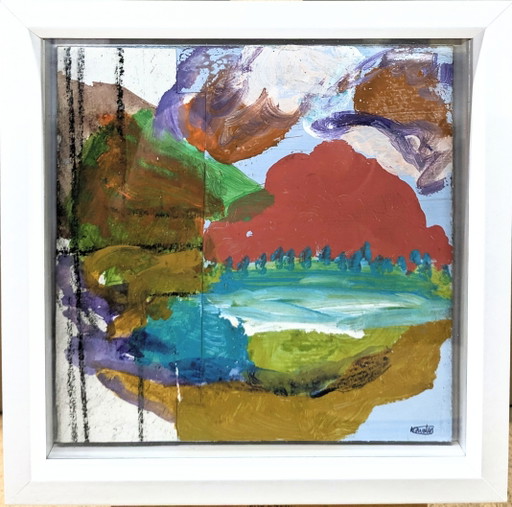 Abstract zeegezichtschilderij Jurassic Coast Origineel gesigneerd en ingelijst