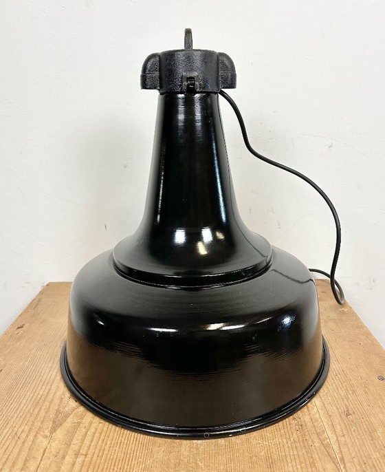Image 1 of Industrial Black Pendant Factory Lamp with Cast Iron Top, 1970s