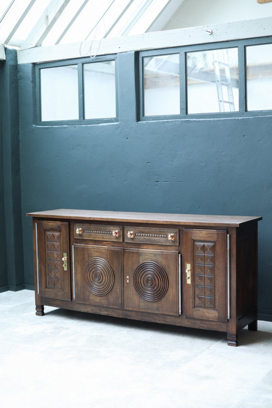 Image 1 of Charles Dudouyt Oak Credenza - 1950s French Mid-Century Modern Furniture