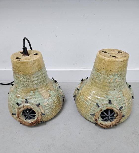 Image 1 of Set di lampade a sospensione brutaliste in ceramica, anni '70