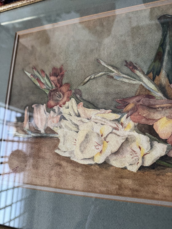 Image 1 of Natura morta ad acquerello di fiori antichi