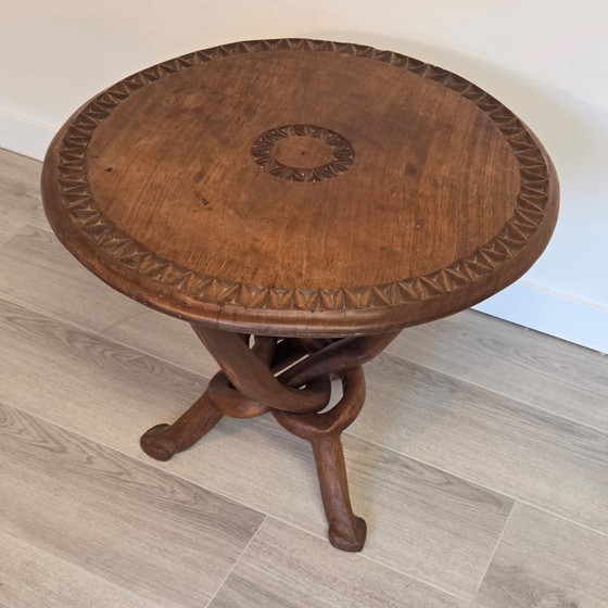 Table ronde africaine vintage, Tables d'appoint, Bois, Marron (photo 9 sur 9)