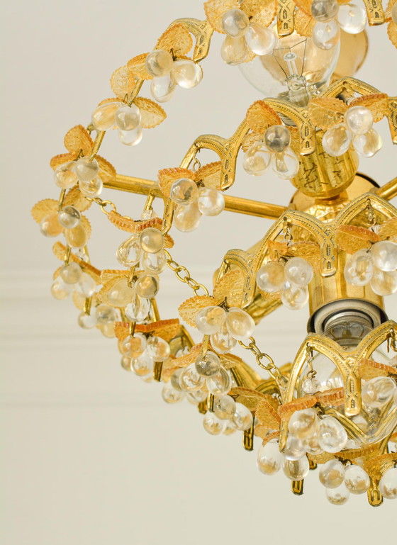 Lampadario vintage in vetro di Murano con frutta, 58 gocce, metallo dorato, 4 luci, anni '70 – Murano Glass (photo 7 of 10)