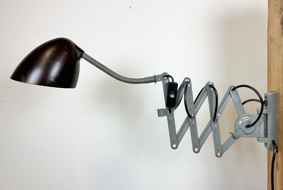 Image 1 of Grey Industrial Scissor Wall Lamp from Elektroinstala, 1960s