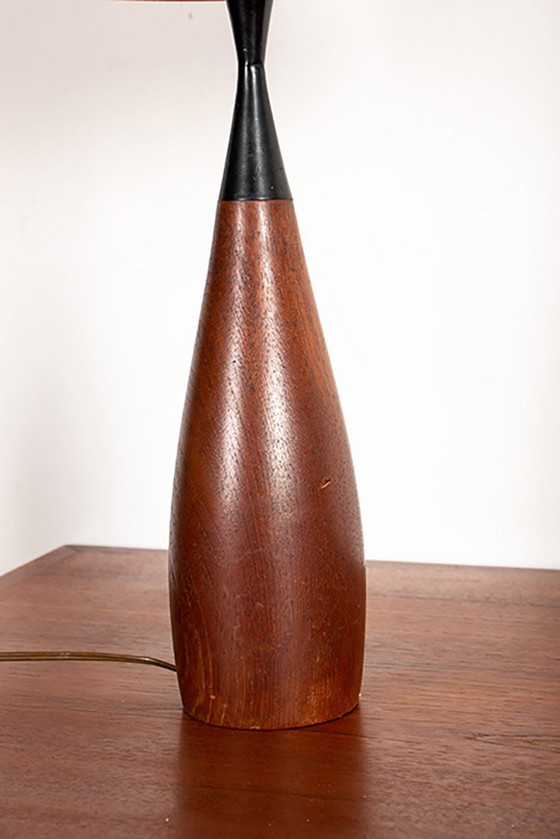 Image 1 of Large Danish keel-shaped table lamp in teak and ebony by Fog & Morup 1960.
