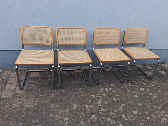 4 Cesca-model stoelen met nieuwe webbing op de zitting – Eetkamerstoelen, Rattan, Wood (photo 3 of 8)