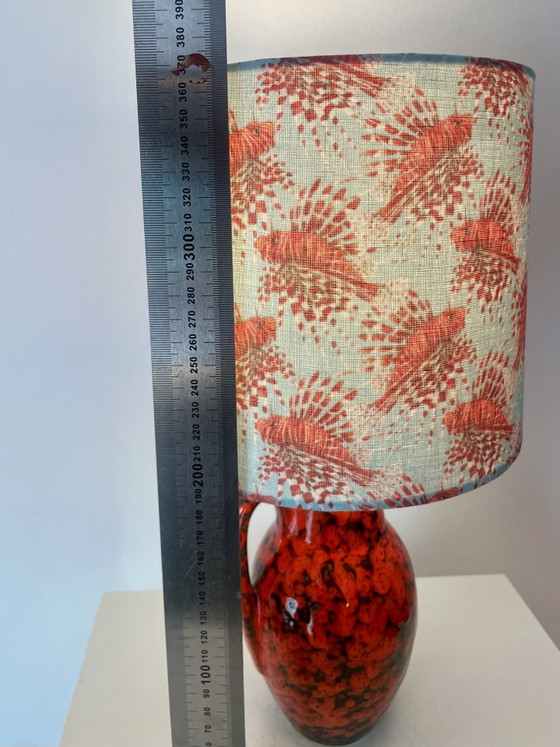 Image 1 of Small cordless table lamp made from Scheurich vase with dragonfish shade