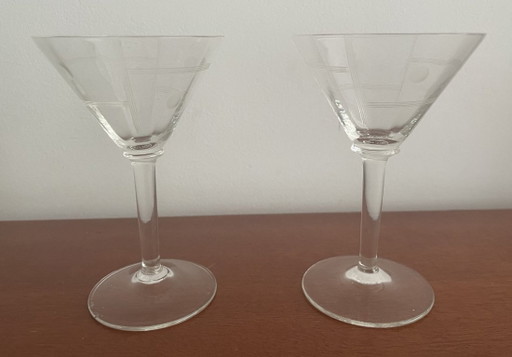 Due Bicchieri Art Déco in Cristallo per Liquore o Martini