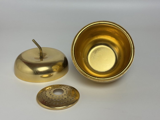 Image 1 of Authentic and Iconic Ettore Sottsass 'Mela' Ice Bucket in Gilded Aluminium and Brass for Rinnovel, Italy 1950s.
