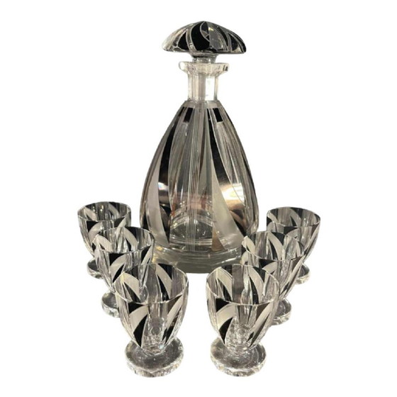 Liqueur Service in Cut Doubled Crystal by Karl Palda, 1930s, Set of 8 – Glass & Decanter, Glass, Art Deco (photo 8 of 12)