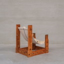 Sillón español de madera y lona de mediados de siglo