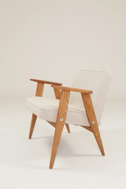 Vintage Lounge Chair Fischgrät Ecru, Eiche Naturholz Skandinavisches Design