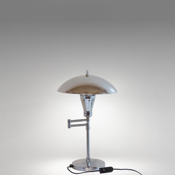 Image 1 of 1x Bauhaus Chromed Desk Lamp with Adjustable Lampshade, Italy 1950s