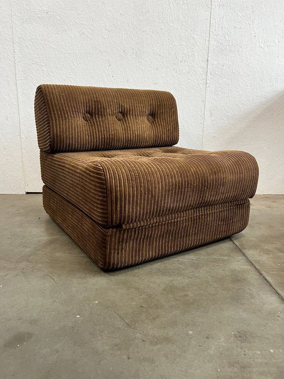 Image 1 of Vintage Fauteuil, Daybed/uitklapbed, Bruin Corduroy, 1970