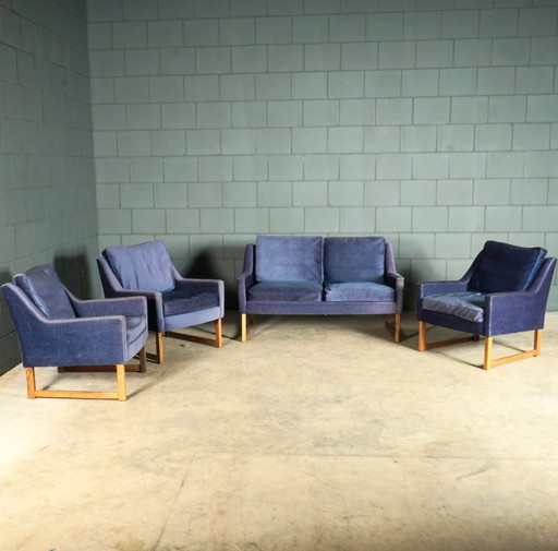 Vintage zithoek/zitgroep – blauw velours – JAB Anstoetz – jaren 70