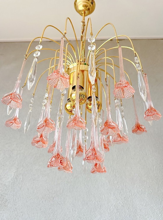 Image 1 of Vintage roze bloemen kroonluchter
