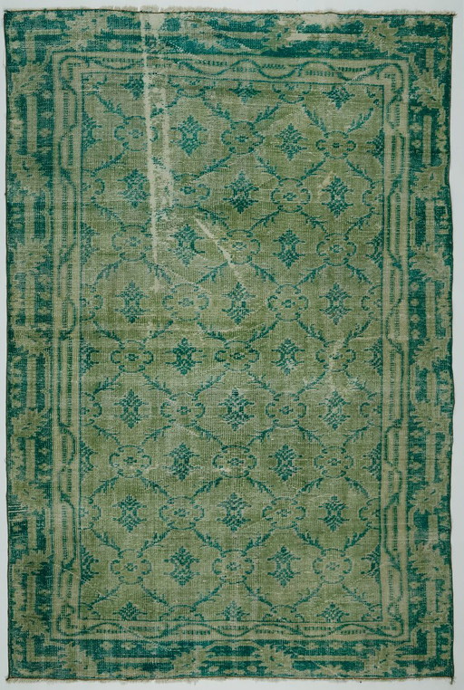 Tappeto turco vintage Oushak 250 × 166 cm – Verde, in lana, tessuto a mano – vloerkleden en tapijten, Wool