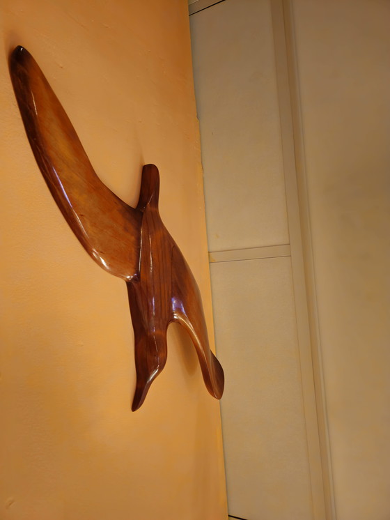 Image 1 of Grote Vintage Houten Wandvogel Vogel Wanddecoratie 62 cm