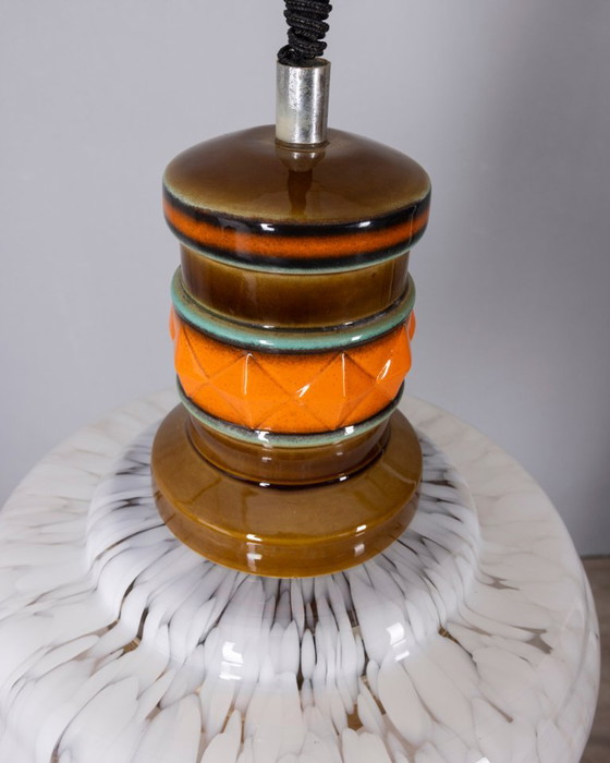 Lampadario vintage anni '60 in ceramica e vetro, design italiano. – Glass (photo 11 of 11)