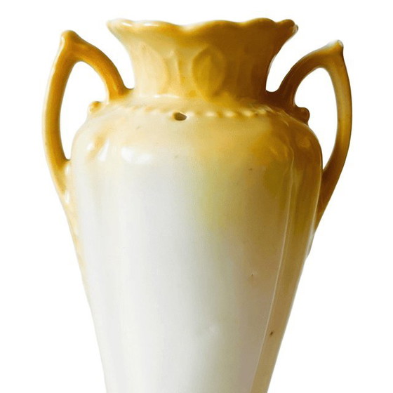 Vintage Art Nouveau Style Small Vase Yellow Pink Gold Flowers 1970s – Ceramic (photo 8 of 9)