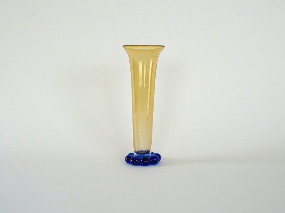 Image 1 of Glass vase “Amber & Cobalt Blue,” Swedish design, 1960s, manufacturer: Orrefors
