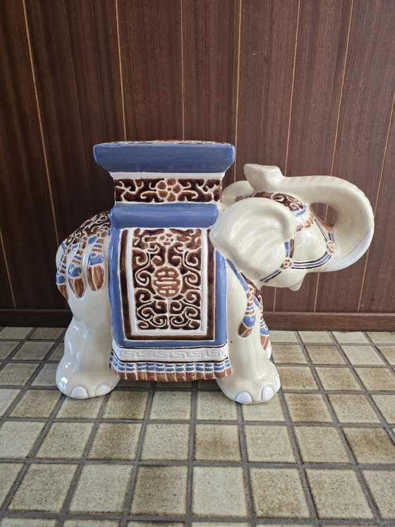 Image 1 of Vintage Ceramic Elephant Plant Table / Side Table