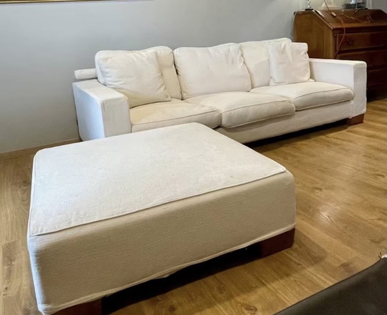Flexform divano a tre posti con pouf, color crema, Divani 3 posti, Tessile, Legno, Design (foto 2 di 5)