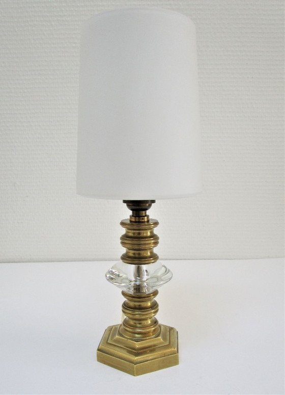Image 1 of vintage opaline crystal bronze lamp