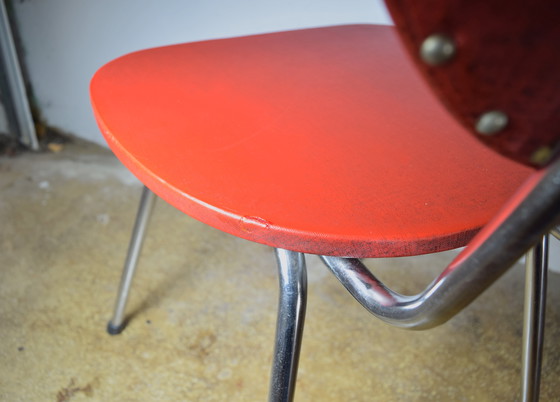 Image 1 of Red 1950s Accent Chair Chrome Kitchen Chair Vintage Mid Century Chair