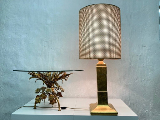 Floor lamp or table lamp with gilded ceramic base Hollywood Regency 60s 70s