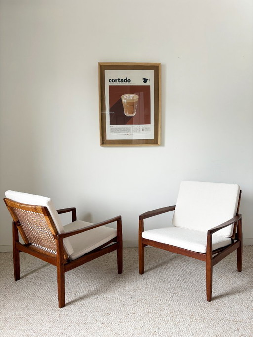 Paar Sessel 519 Hans Olsen Teak und Rattan 50's