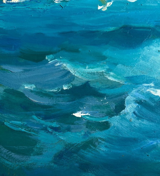 Image 1 of Origineel olieverfschilderij: Zomers zeelandschap, zeilvakantie op zee