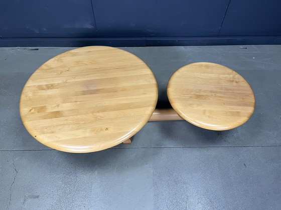 Image 1 of Table basse à deux niveaux en bois à plateau pivotant par Roche Bobois, années 1980