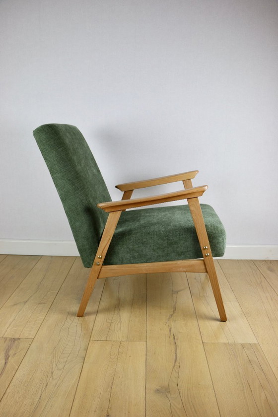 Image 1 of Classic armchair green olive structural light wood