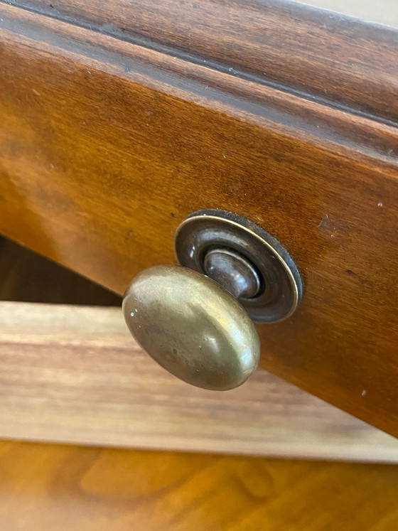 Image 1 of Bureau ancien merisier et marqueterie 2 tiroirs et 2 tablettes 112x60 h76cm