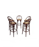 Set di 5 sgabelli da bar vintage con struttura in tessuto, stile Thonet anni '60.