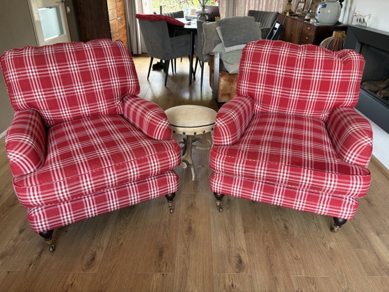 2 englische Sessel mit Rollen, rot kariert – Textile, Wood (photo 2 of 10)