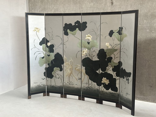 Biombo/separador de ambientes japonés antiguo pintado a mano.