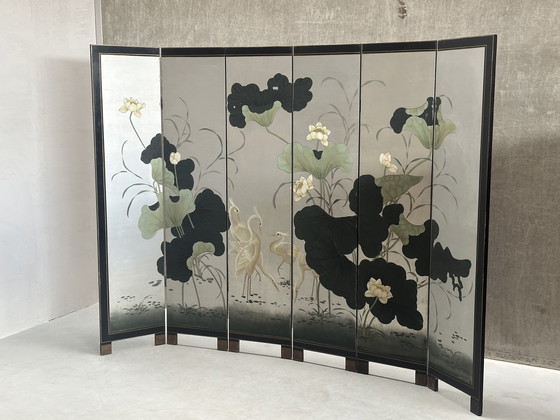 Image 1 of Paravento/divisorio per ambienti vintage giapponese dipinto a mano.