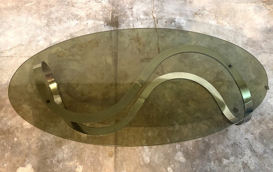 Image 1 of salontafel infinity structure courbée métal chromé verre
