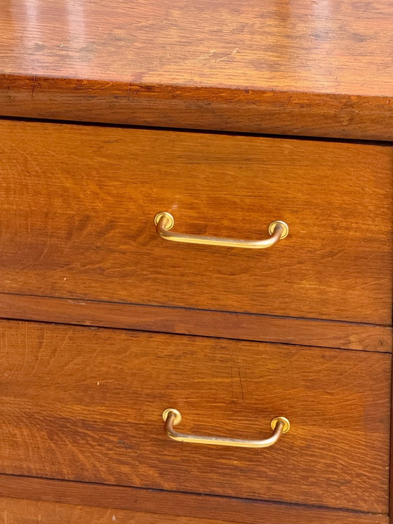 50s/60s Vintage Wooden Dresser with Compass Legs, Chest of drawers, Gold, Mid Century Modern (photo 16 of 17)