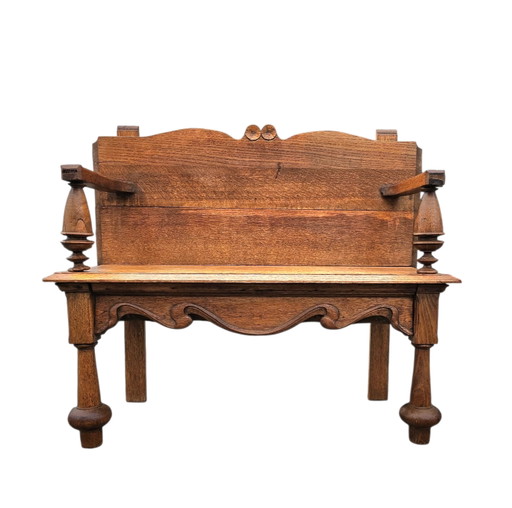Banc de couloir ancien en chêne néerlandais / années 1920